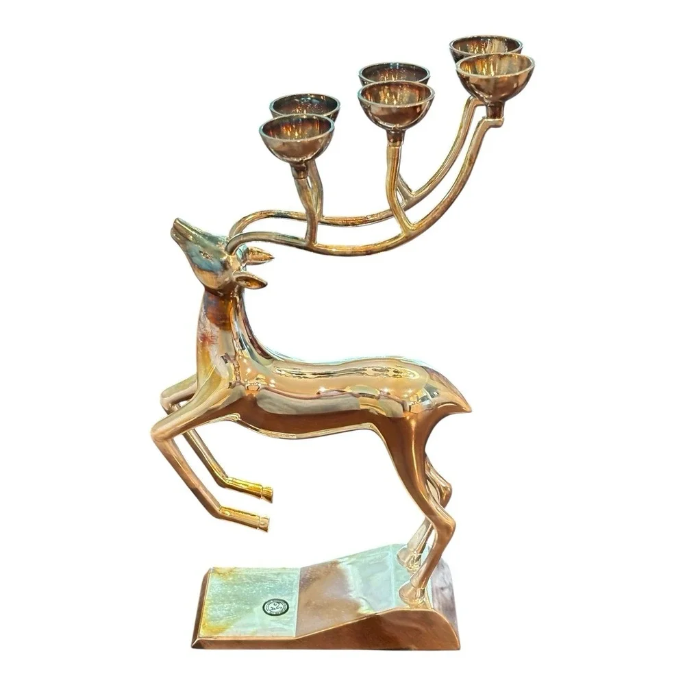 Godinger Silver Plated Reindeer Candle Holder 6 Light Holiday Collection w/ Box